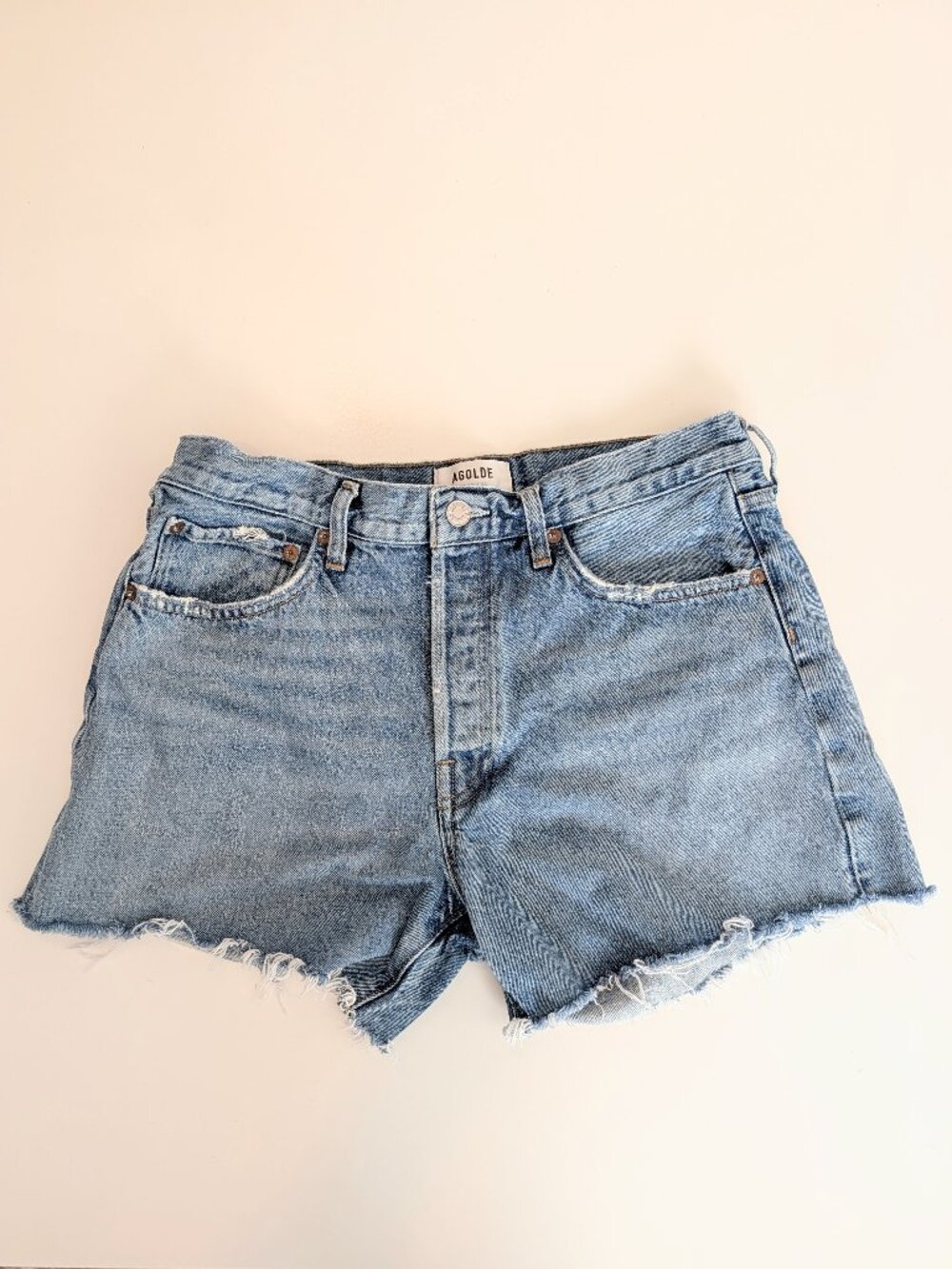 AGOLDE Parker Long High Rise Cutoff Shorts in Swapmeet - Size 29